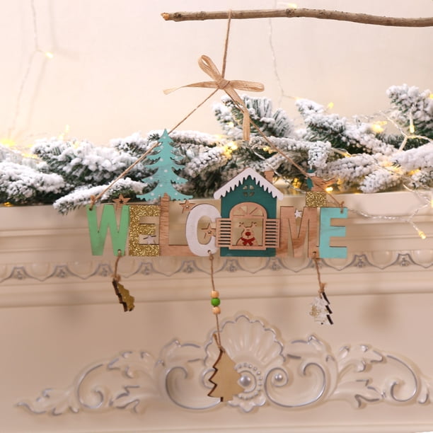 Colgante de letras con campanas de madera navideña, letrero de bienvenida a la puerta, tienda creativa que indica el widget colgante