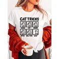 thumbnail image 1 of Short Sleeve Cat Tricks Print Crew Neck T-shirt for Summer & Spring, Women's Casual Top, 1 of 6