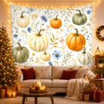 thumbnail image 3 of Autumn Pumpkins Among Blue Florals, Nostalgic Farmhouse for Botanical Lovers, Harvest Wall Art, Thanksgiving Hostess Gift, Tapestry Wall Hanging for Living Room and Bedroom, 3 of 7