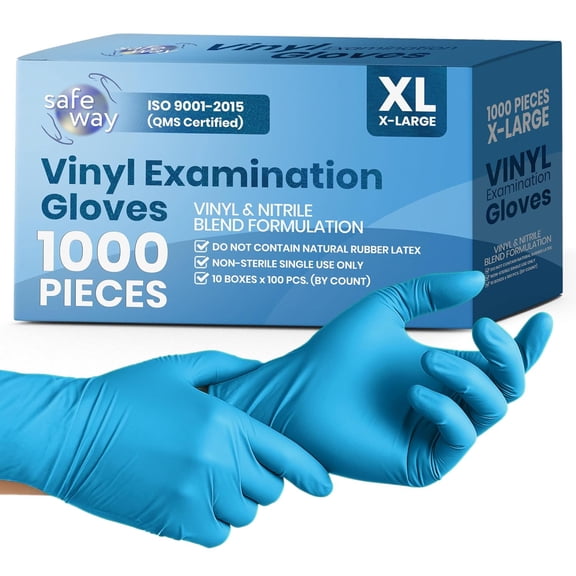 Snugwell Vinyl Gloves Latex-Free & Powder-Free Disposable Gloves (X-Large) 1000 Count