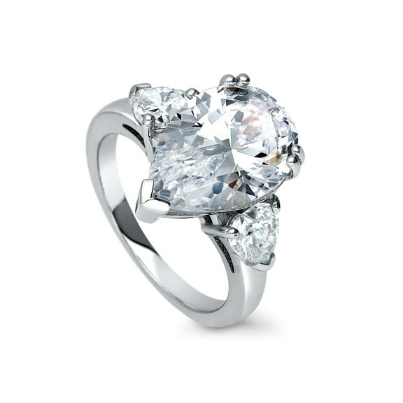 BERRICLE Sterling Silver 3-Stone Wedding Engagement Rings 5.7 Carat Pear Cut Cubic Zirconia CZ Statement Cocktail Anniversary Ring for Women, Rhodium Plated Size 4.5