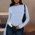 thumbnail image 2 of bbyeadc Women's Blue Long Sleeve Shirt Crew Neck Strechy Going Out Tops Spring Fall Winter Y2k Striped Fitted Tee Top Pullover, Blue S, 2 of 5
