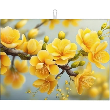 

HYKE Yellow Flower Dish Drying Mats for en Counter Absorbent Rrsible ber Dish Drying Pad Multi-Use Large Drying Mat Coffee Bar Accessories 18 x24