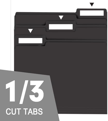 File Folder,  150 Pack 1/3 Cut Tab File Folders Letter Size, Black Folders for Dcouments, Folders with Tab Great for Organizing and Easy File Storage