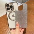 thumbnail image 4 of Compatible with iPhone 14 Pro Magnetic Glitter Case, Luxury Plating Cute Bling Clear Phone Case, Compatible with MagSafe for Women Girls with Camera Protector Back Cover - Silver, 4 of 10