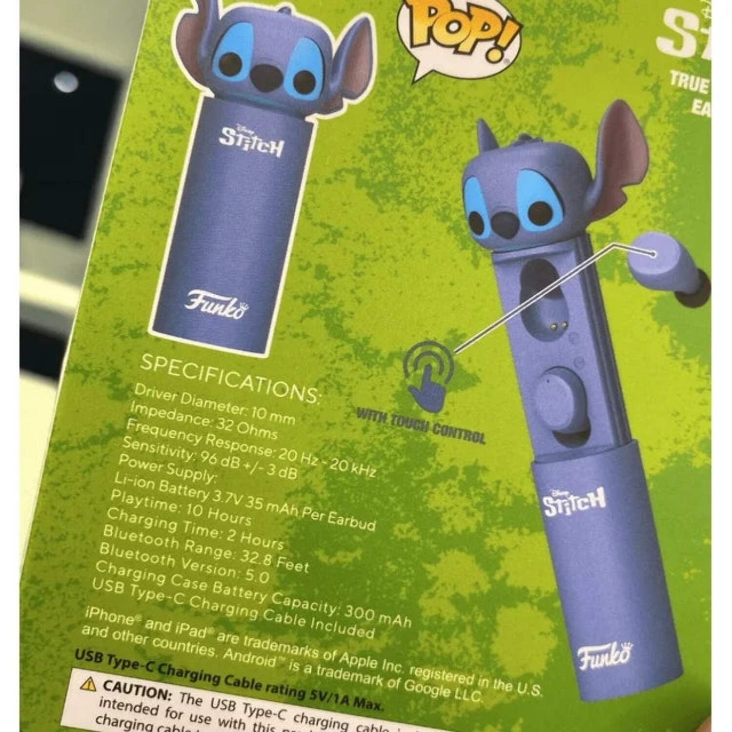 Disney Stitch Bluetooth Kids Wireless Ear Buds with Touch Control, Blue