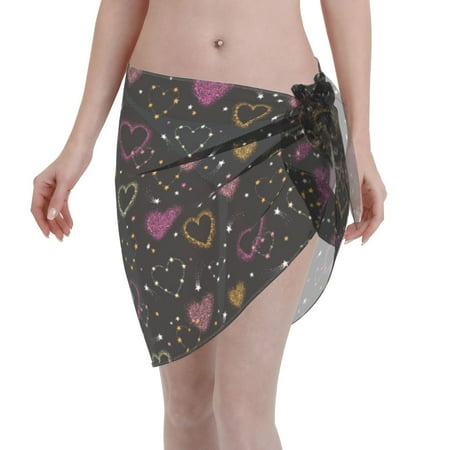Adobk Women Beach Sarong Bathing Suit Heart And Stars Print Wrap Skirt Sheer Bikini Swimsuit Cover Ups For Swimwear