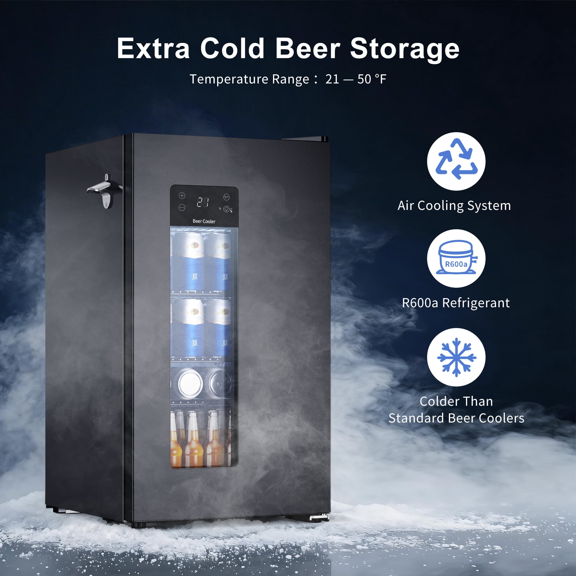 Northair 21°F Beer Fridge for Soccer Season, Ultra-Cold Beer Refrigerator with Glass Door for Home Bars, Watch Parties and Game Day Celebrations