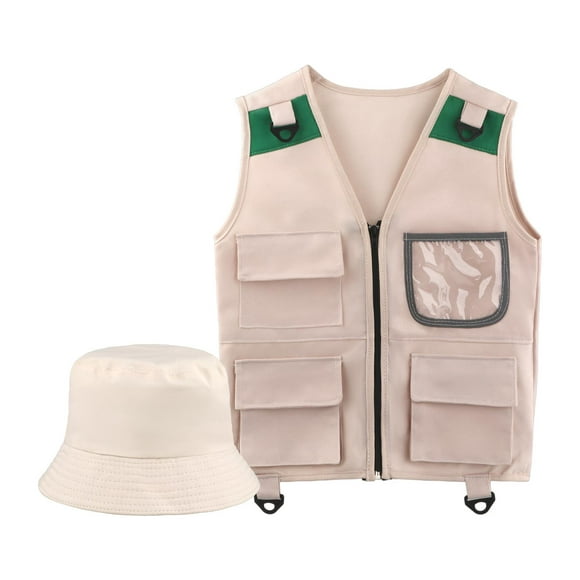 Kids Explorer Costume Cargo Vest and Hat for Boys Girls Children Park Ranger Role Play Costume Set