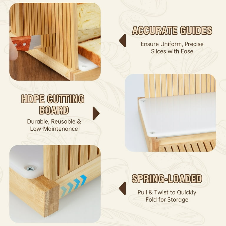 NiHome Bread Slicer for Homemade Bread, Bamboo Bread Slicer with 