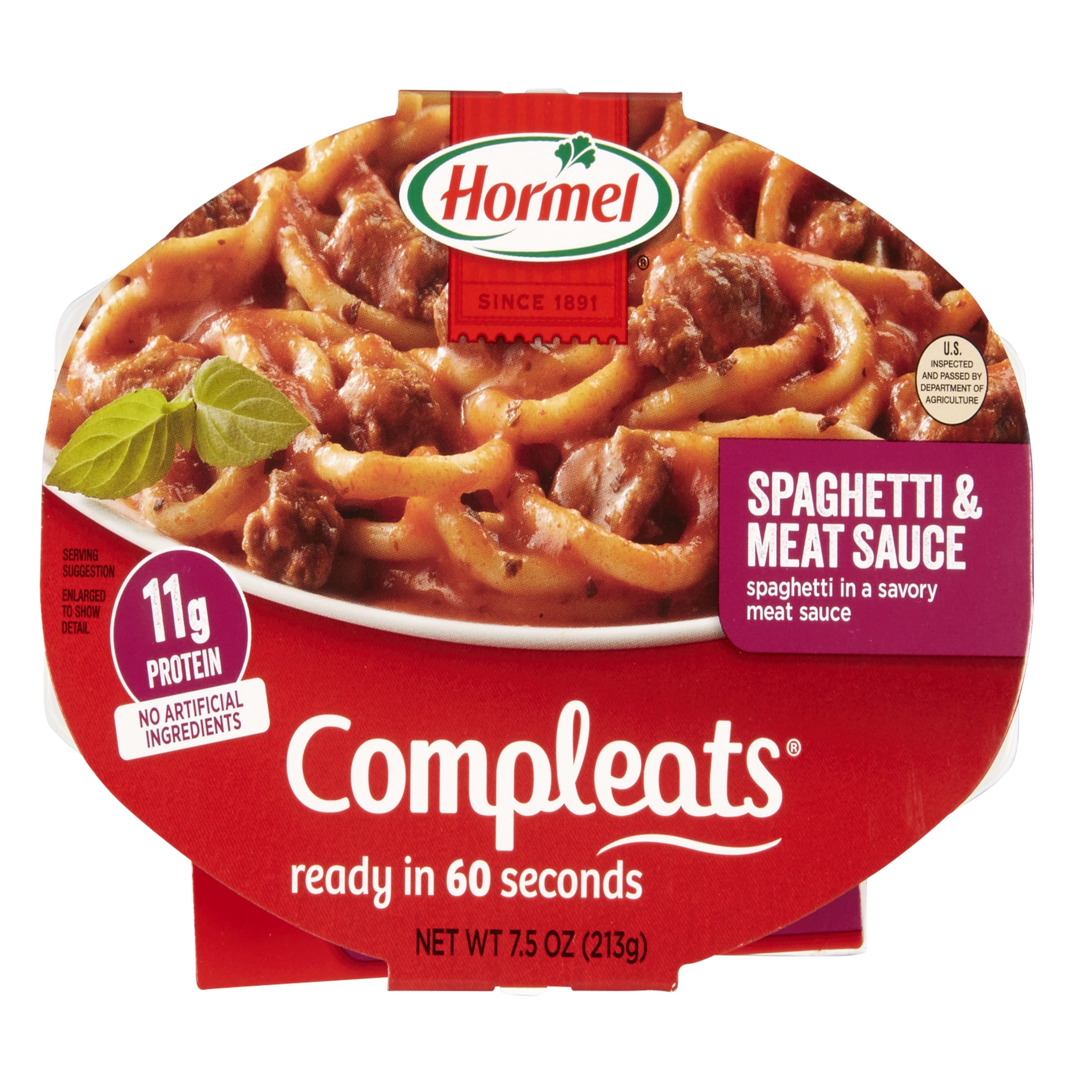 (7 pack) HORMEL COMPLEATS Spaghetti & Meat Sauce, Shelf-Stable, 11 grams Protein, 7.5 oz Plastic Microwaveable Tray
