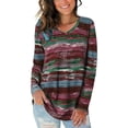 thumbnail image 1 of Qarigey Camiseta de mujer Otoño Impreso Cuello en V Top Top Blusa informal de manga larga Prendas para la parte del cuerpo Vino rojo XXL, 1 of 5