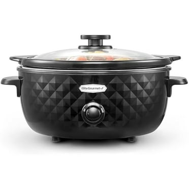 Slow Cooker with Removable Dishwasher-Safe Pot & Tempered Glass Lid - 6 Quart, Charcoal Black - Cool-Touch Handles, Easy Clean for Kitchens