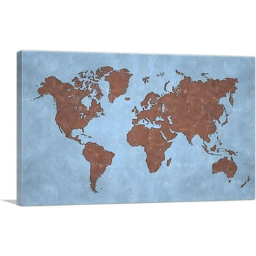 ARTCANVAS Baby Blue Brown World Map Globe Canvas Art Print - Size: 26" x 18" (0.75" Deep)