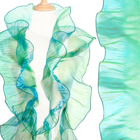 Tutuviw Ruffled Lace Trims 10 Yards Ruffle Pleated Chiffon Trim Organza Ruffled Iridescent Ribbon Fabric Chiffon Ribbon Lace Fabric Trim for Hat Lanter Skirt Costume (Blue Yellow)