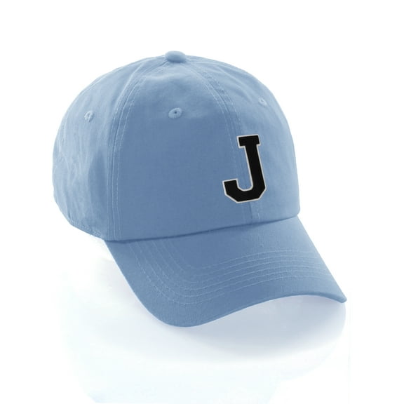 Customized Letter Intial Baseball Hat A to Z Team Colors, Sky Cap White Black Letter J
