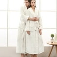 thumbnail image 5 of Aboser Women's Long Flannel Robes with Pockets Soft Shawl Collar Sleepwear Warm Plush Nightgowns Belted Long Sleeve Loungewear Comfy Fleece Towel Robe White M, 5 of 7