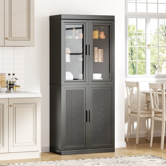 MAYEERTY Wood Display Cabinet Storage with Doors Set of 4，Black