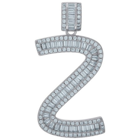 925 Sterling Silver Unisex Baguette Cubic Zirconia Letter Name Personalized Monogram Initial Alphabet Z Charm Pendant Ne