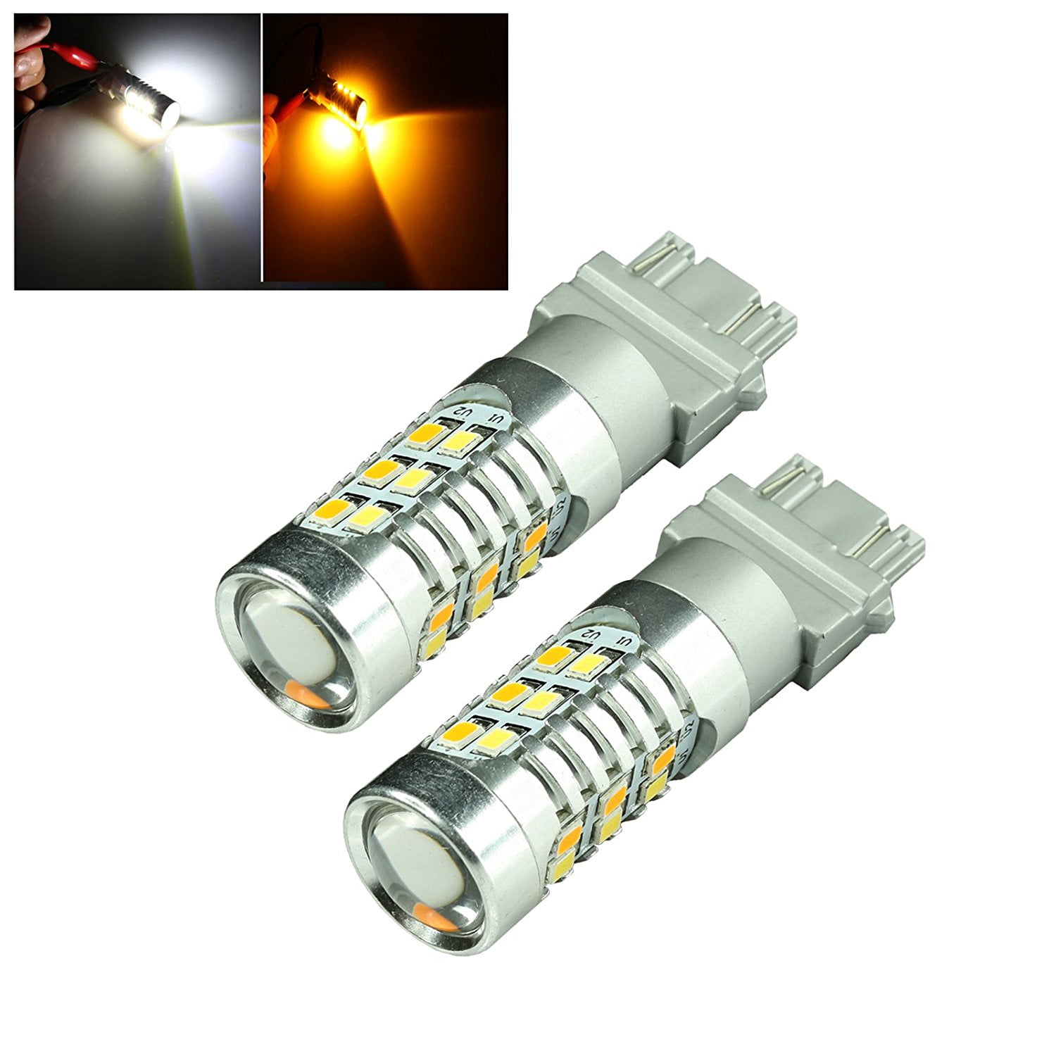 36 Dual Color Type-2 Switchback 3157 White/Amber 20-LEDs Turn Signal Light Bulbs