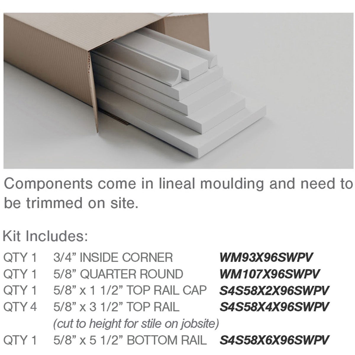 56" Height with 12" to 15" Wide Adjustable Wall Panels, Deluxe Shaker 8' PVC Wainscoting Kit, (for heights up to 56"H)