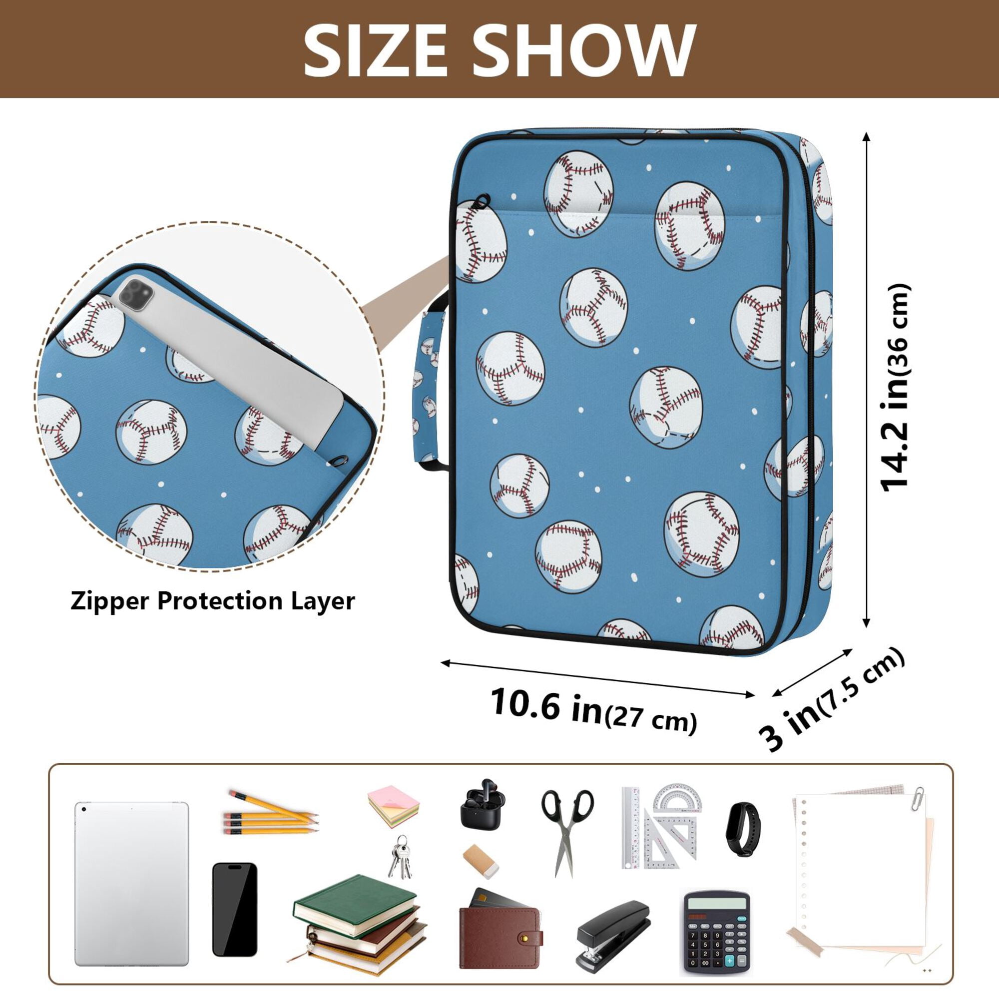FORMRS Accordion File Folder A4 Size 7-Pocket Expanding Document Organizer Bag with 3 Ring Binder, Baseballs Pattern