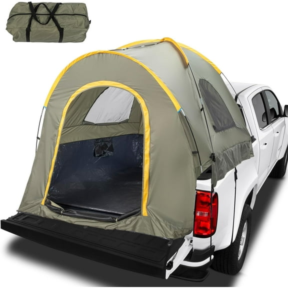 Pickup Truck Bed Tent for 5.2-5.8 FT Truck Bed, PU 2000mm Double Layer Waterproof & Windproof Tent for 2 Person, Portable Truck Tent for Outdoor Camping, Green Orange