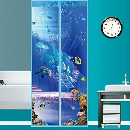 Magnetic Insect Screen For Patio Doors Magnetic Screen Door Curtain Mesh 90x210cm 35x83inch Bug Net Insect Snap Fly Mosquito Instant Closer w/ Heavy Duty Magnets Home For Submarine Sea World Theme ()