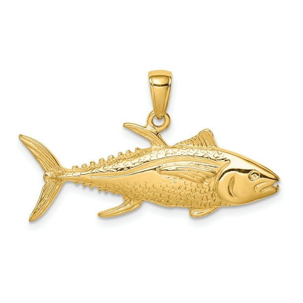 14k Yellow Gold Yellowfin Tuna Fish Necklace Charm Pendant Sea