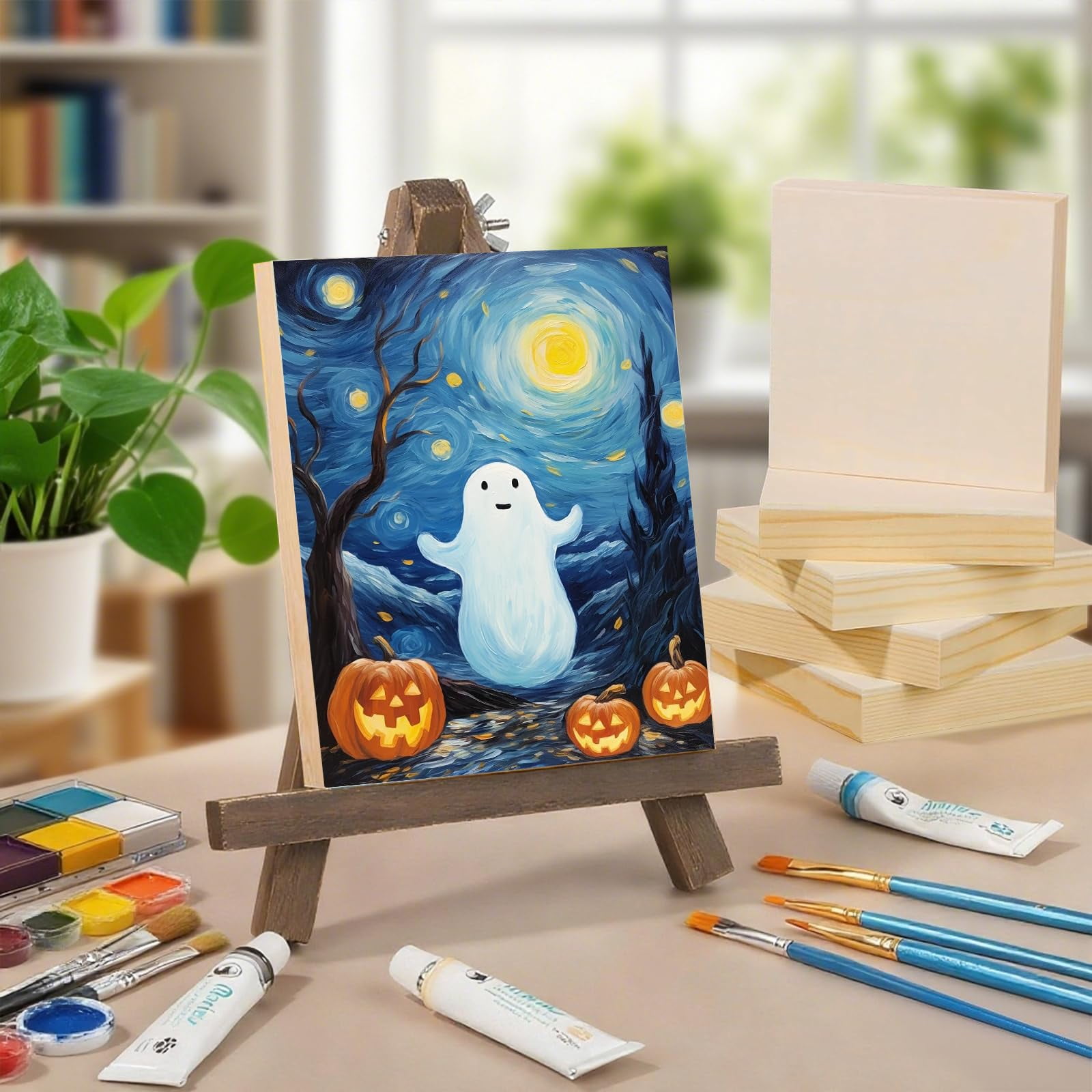 AOBAIWO Unfinished Square Wooden Painting Board 12" x 16" Painting Canvas Art Prints Set of 5