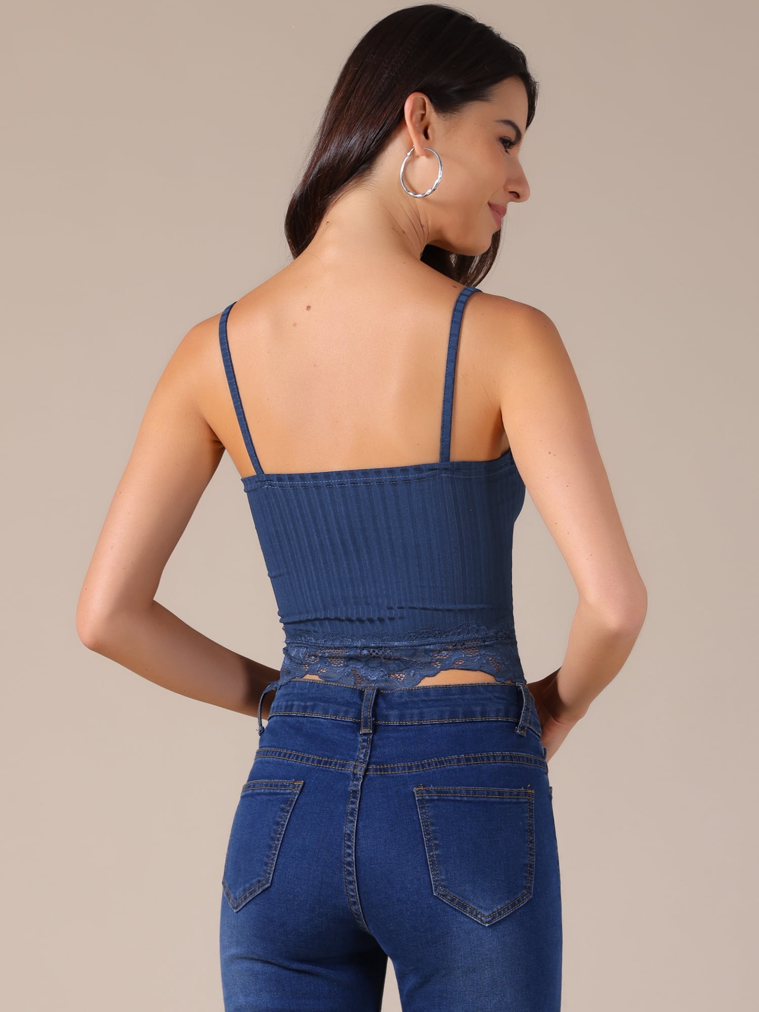 DARING DIVA Women's Lace Crop Lace Bralettes Y2k Patchwork Tank Top 2XL Dark Blue