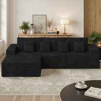 Daluvenix 111” Modular Sectional Sofa, Cloud Sectional Couch with L-Shape Chaise, Upholstered Comfy Deep Seat Couch for Living Room Bedroom, No Assembly Required, Black(corduroy Fabric)
