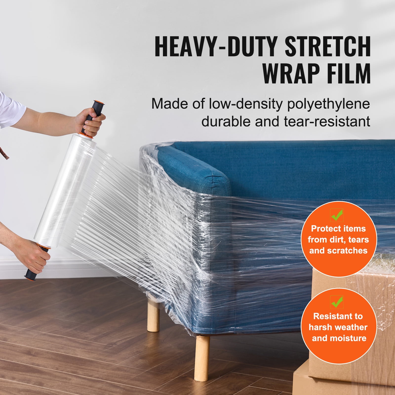 KFFKFF Clear Shrink Wrap, 15 inches by 1000 feet, 60 Gauge, 2 Rolls, Industrial Strength Film with Handles for Efficient Pallet Securing and Relocation