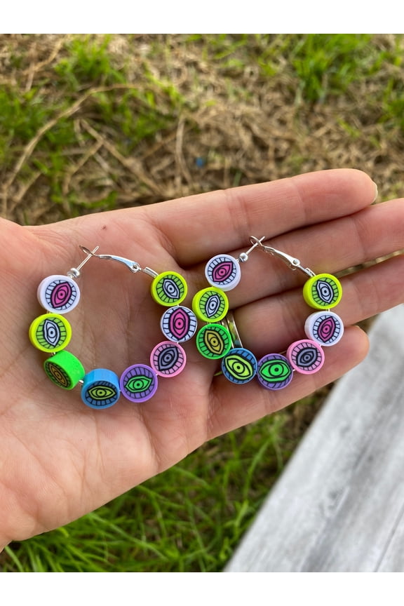 Evil Eye All Seeing Eye Ojo Dangle Hoops Loop earrings gift