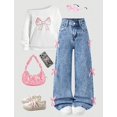 thumbnail image 3 of MUXiin Baggy Jeans for Girls Wide Leg High Elastic Waisted Cute Bow Denim Y2k Pant Trendy Boyfriend Skater Streetwear, 3 of 5