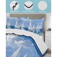 thumbnail image 3 of Full Size Quilt Bedding Set, Nautical Sailboat Reversible Summer Quilt 3 Pieces, Summer Coastal Boat Painting Art Sky Blue Lightweight Bedspreads Coverlets with 2 Pillow Shams for All Seasons, 3 of 5
