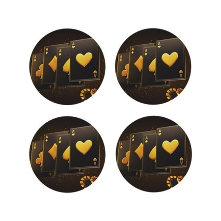 

Junzan Casino Playing Cards Print Coasters for Drinks - Leather Coasters Set of 4 for Coffee Table for Housewarming/Kitchen/Bar/Decor-Round Shape