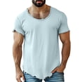 thumbnail image 3 of Distressed T Shirts for Man Summer Casual Short Sleeve Crewneck Raw Hem Relaxed Fit Plain Cool Tshirts, 3 of 5