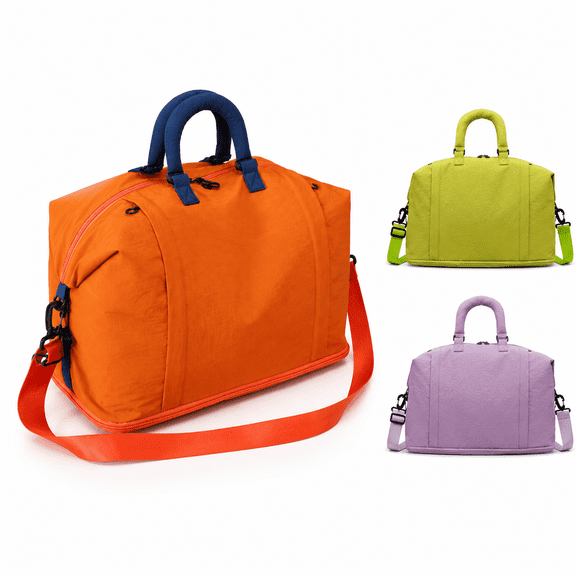 Large Capacity Travel Duffel Bag Orange, Lightweight Carry On Gym Tote with Shoulder Strap, Weekend Overnight Bag for Yoga Sports