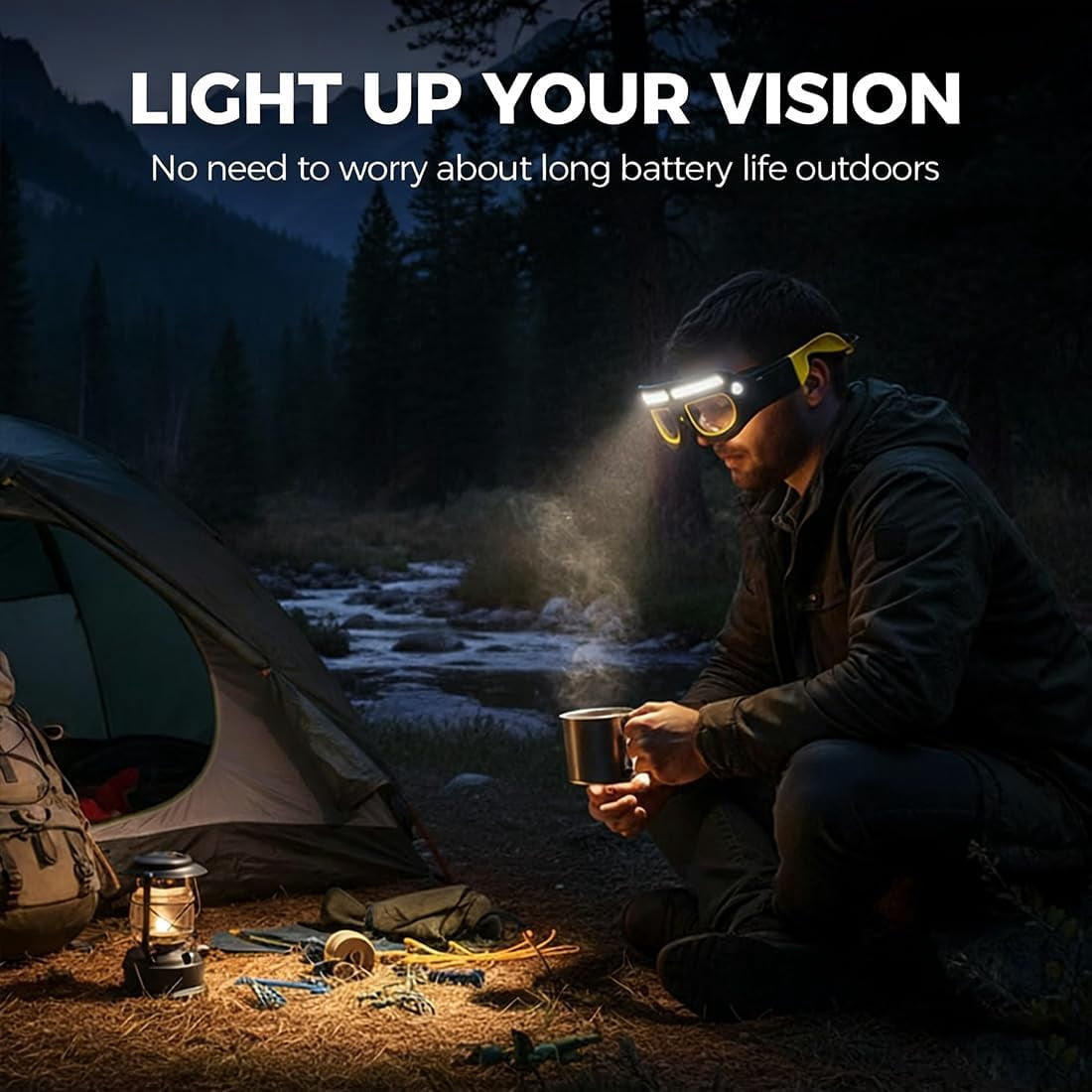 SONGAUN LED Rechargeable Headlight Glasses with Motion Sensor & Touch Control, Waterproof Safety Glasses with 5 Modes, Headlamp Glasses for Running, Camping, Fishing, Cycling, Hiking