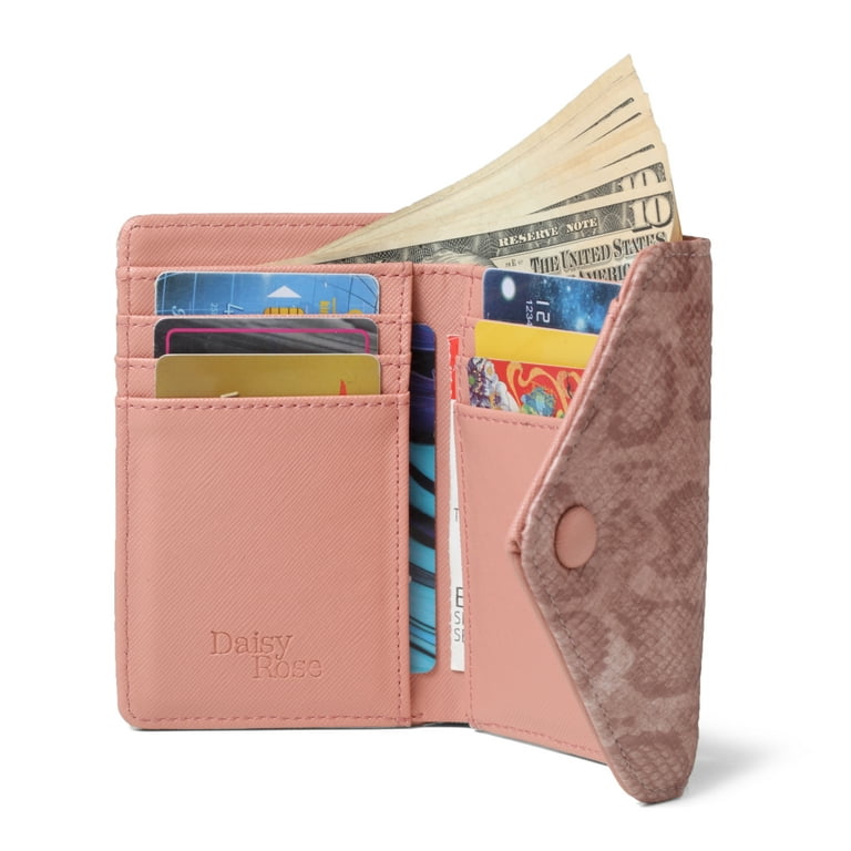 Daisy Rose Trifold RFID Blocking Wallet - PU Vegan Leather Multi Card Holder Organizer Small - Cream Checkered, Adult Unisex, Size: One Size