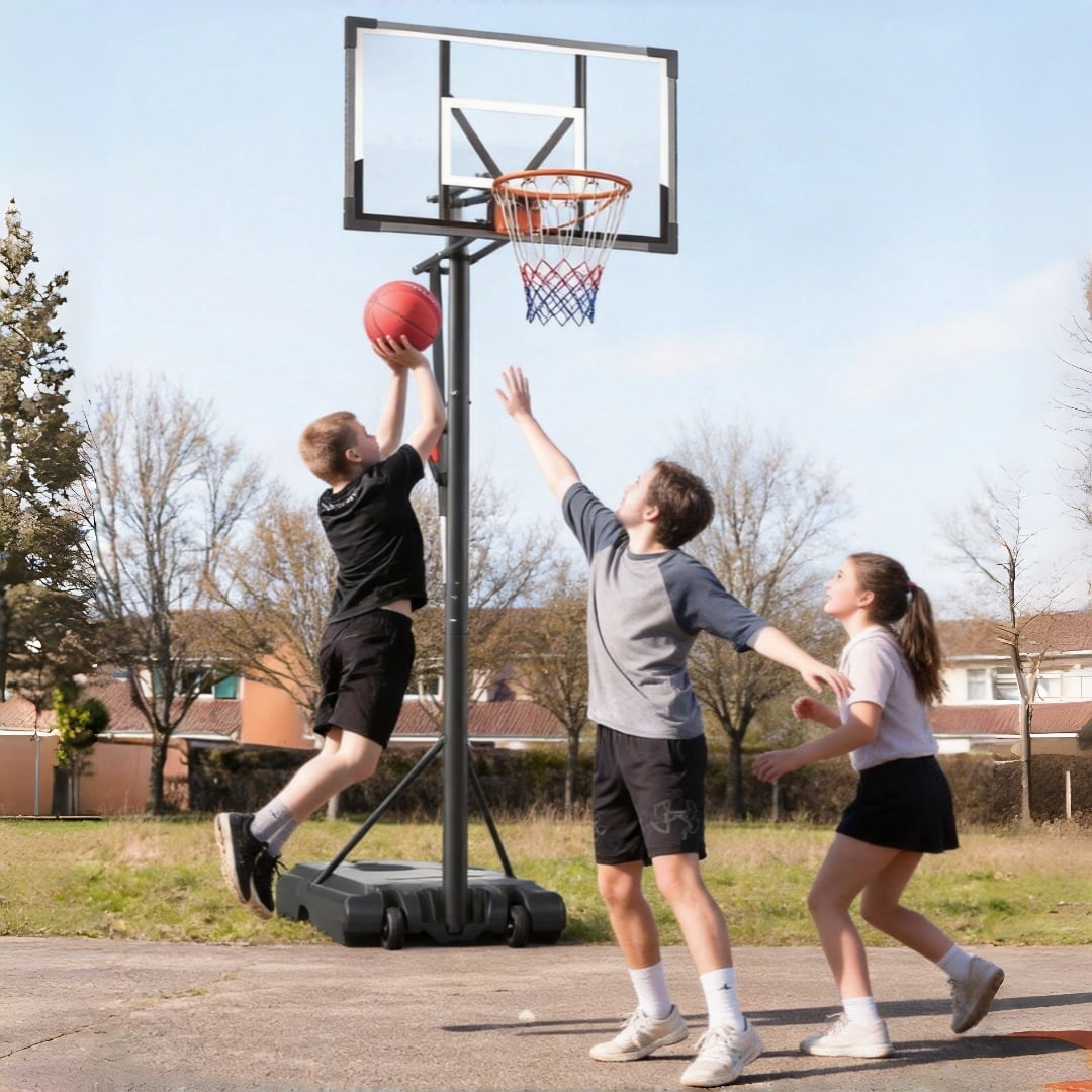 FirstAsk 33" Portable Basketball Hoop & Goal Outdoor 3.9-8.5 ft. Height Adjustable for Kids/Teens/Adults, HDPE Backboard Material