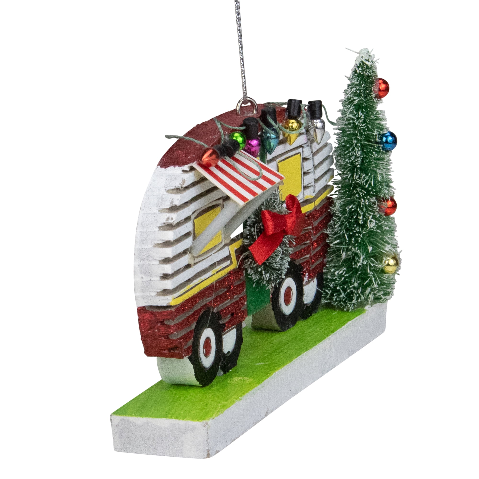 Details about   NEW red white glitter with light  camper trailer Christmas Ornament Shatterproof 