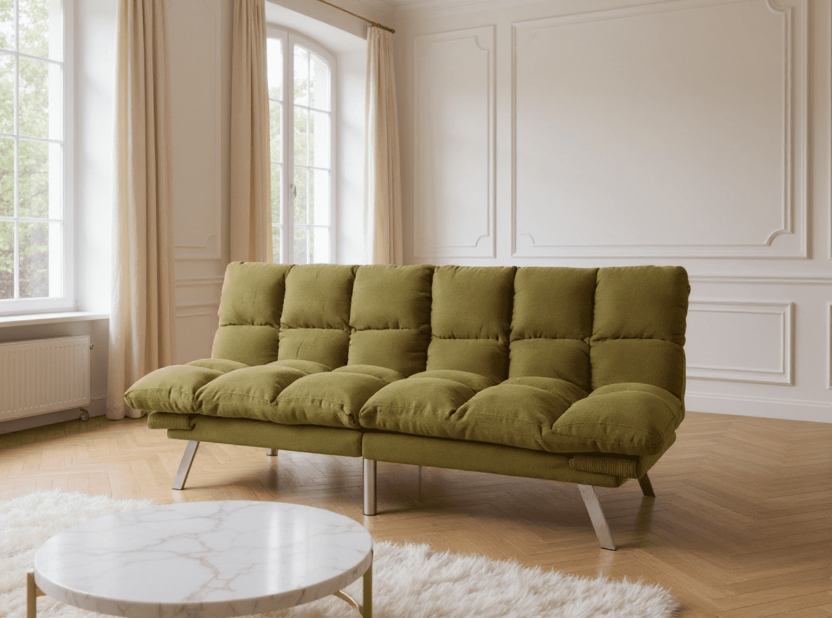 Gewnee 67.3 Inch Futon Sofa Bed, Corduroy Fabric Sleeper Sofa, Modern Loveseat for Apartments and Offices, Adjustable Backrest and Armrests.Green