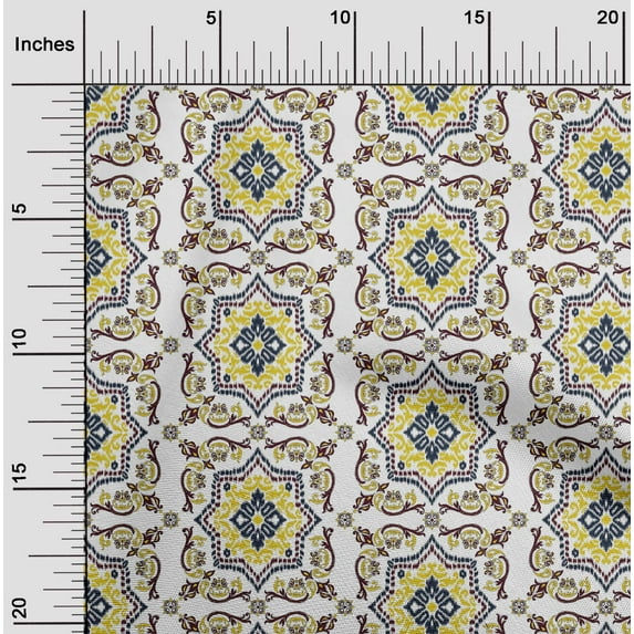 oneOone Cotton Poplin Fabric Floral Ikat Printed Fabric 1 Yard 56 Inch Wide