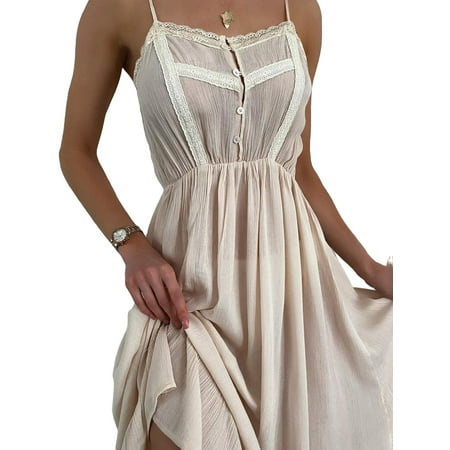 

Casual Solid Spaghetti Strap Slip Dress Sleeveless Beige Womens Nightgowns & Sleepshirts (Women s)