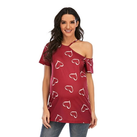 

wo-fusoul Black and Friday Deals Womens Maternity Clothes Short Sleeve Off the Shoulder Maternity Shirts Nursing Tops Pregnancy Tee Postpartum Shirt
