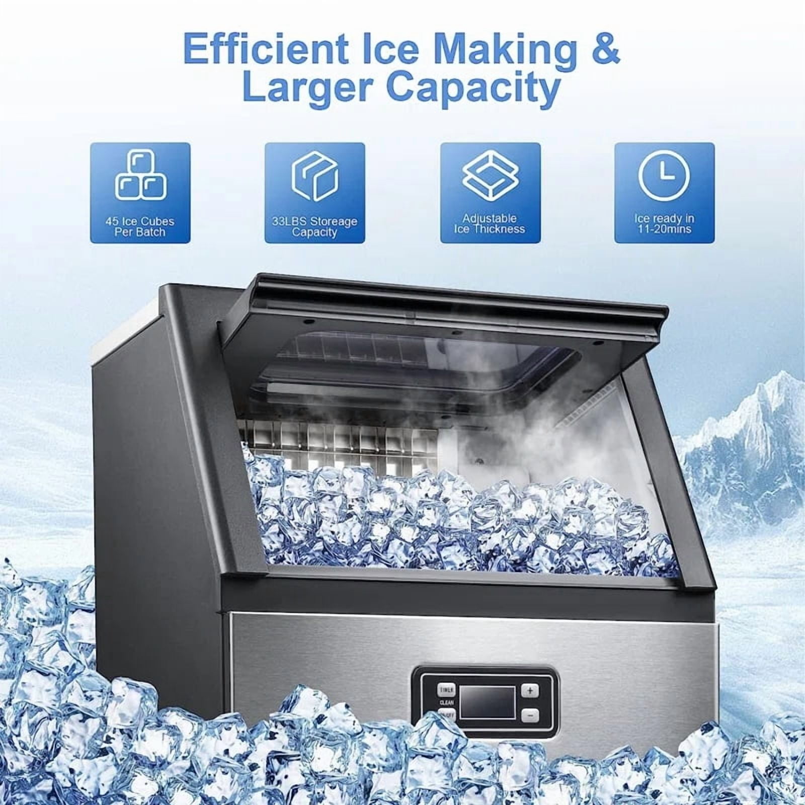 KNDKO 100Lbs/24H Commercial Ice Maker Machine With 33Lbs Ice Storage Capacity, Stainless Steel Ice Machine for Home/Bar/Restaurant