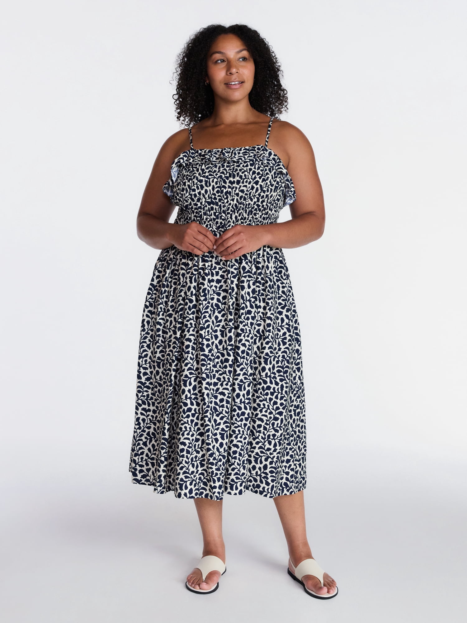 Time and Tru Women's Sleeveless Smocked Midi Dress, Sizes XS-XXXL