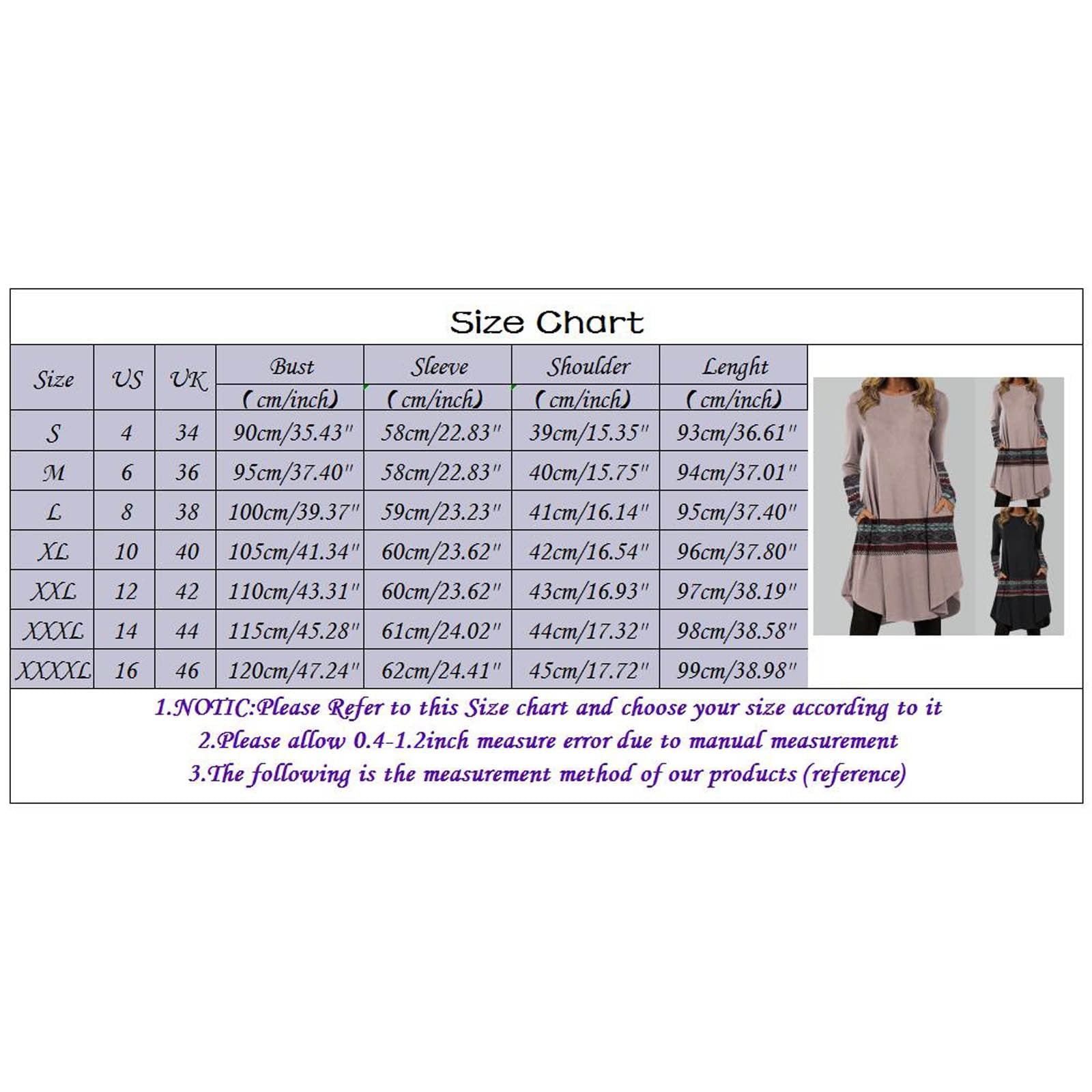 Winter Fall Womens Dresses Casual Boho Print Long Sleeve Round Neck Pullover Loose Pocket Dress - image 4